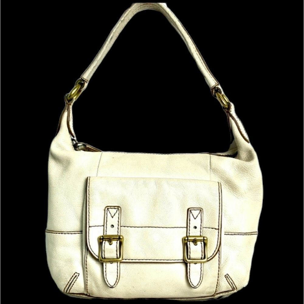 VINTAGE FOSSIL IVORY GENUINE LEATHER MEDIUM HOBO TOTE SHOULDER BAG HANDBAG PURSE